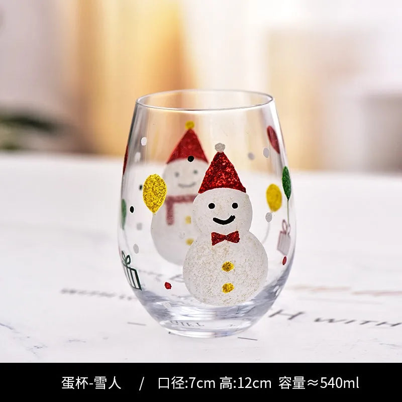 Hand Drawn Flower Patterned Crystal Glass Cup Festival Party Art High Feet