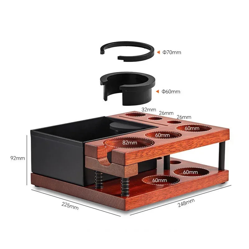 Wooden Coffee Tamper Station Stand with Knock Box Coffee Organizer Box