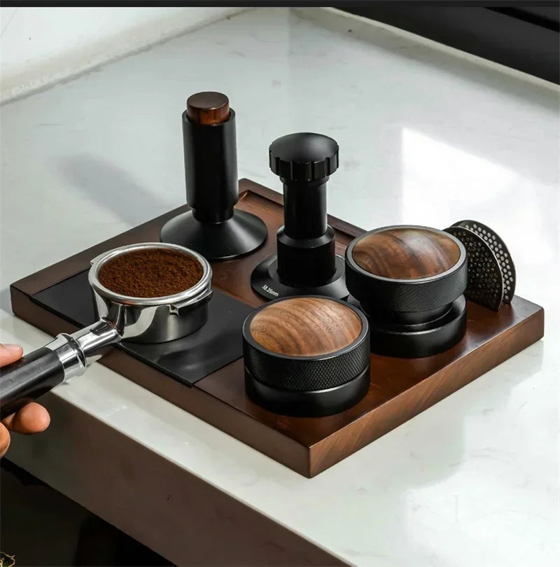 Wooden Coffee Tamper Station Stand with Knock Box Coffee Organizer Box