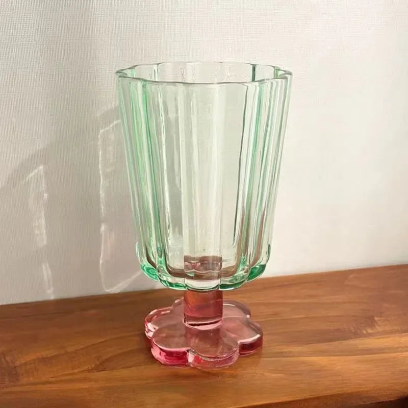250ml French Style Glass Cup  Flower Shaped Wine Glass Cute Boba Tea