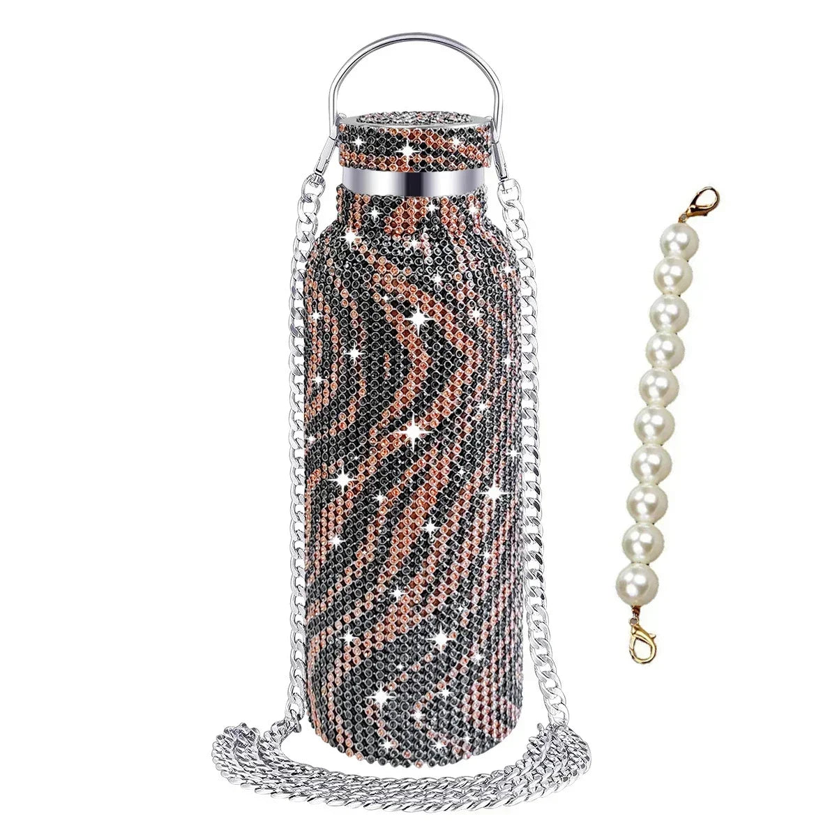 Luxury Rhinestone Thermos Bottle 2pcs Chain Portable Water Bottle Double Wall