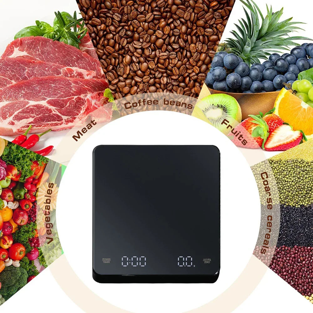 Digital Coffee Scale with Timer LED Screen Espresso USB Rechargeable Scale
