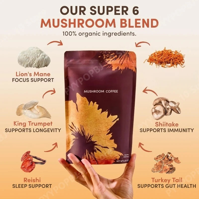 Organic Mushroom Coffee powder with 6 Types Adaptogenic Mushrooms
