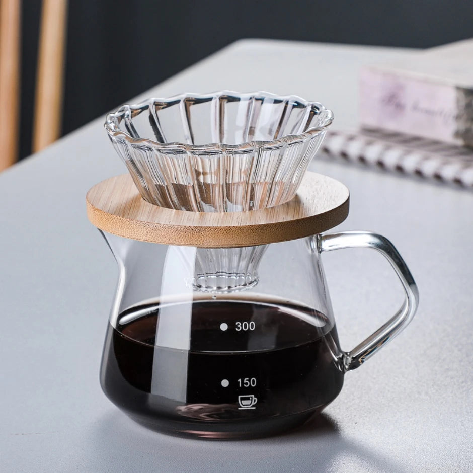Pour Over Coffee Maker Set Glass Pot With Filter Coffee Dripper Brewer