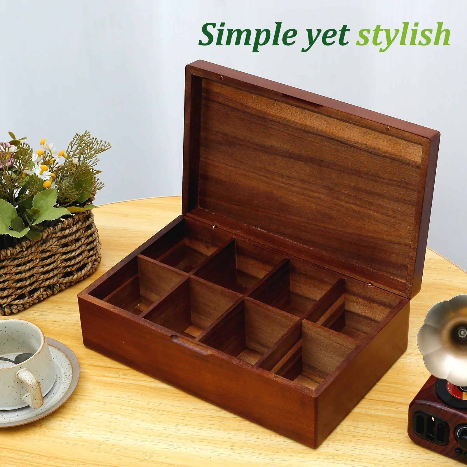 Wooden Tea Box 4/8 Grids Multifunctional Tea Storage Box with Lid Tea Bag Holder