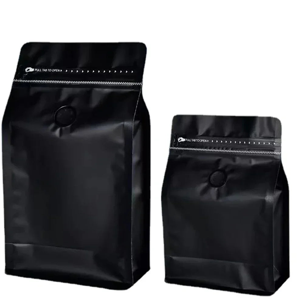 50pcs Matt Black Coffee Bean Powder Tea Packaging Bag with T-Zipper Bag