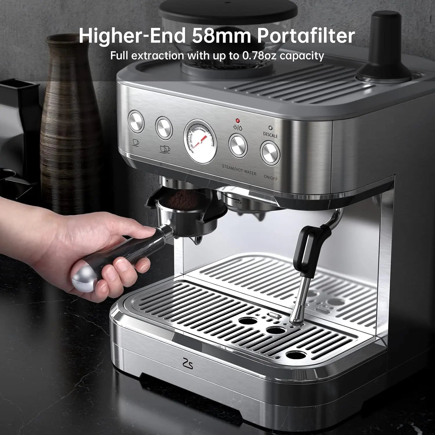 Espresso Machine Stainless Steel Coffee Machine with Milk Frother & Grinder