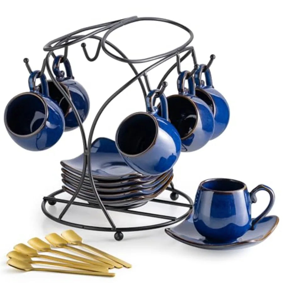 3oz Coffee Espresso Cups with Saucers Set of 6 Ceramic Small Coffee Cups