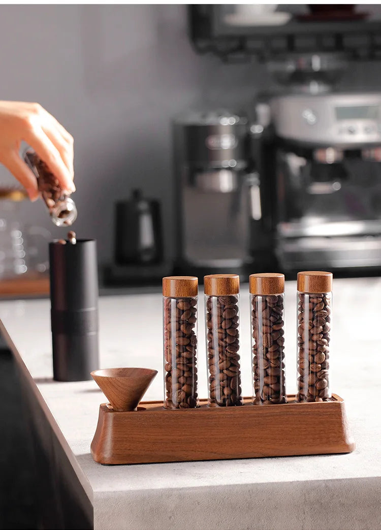 Magnetic Coffee Bean Dispensing Bottle with Glass Test Tube Display Stand