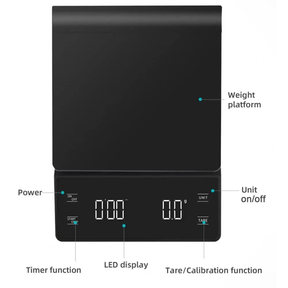 Mini Coffee Scale with Timer 3 Units High Precision LCD Display Electronic Pour
