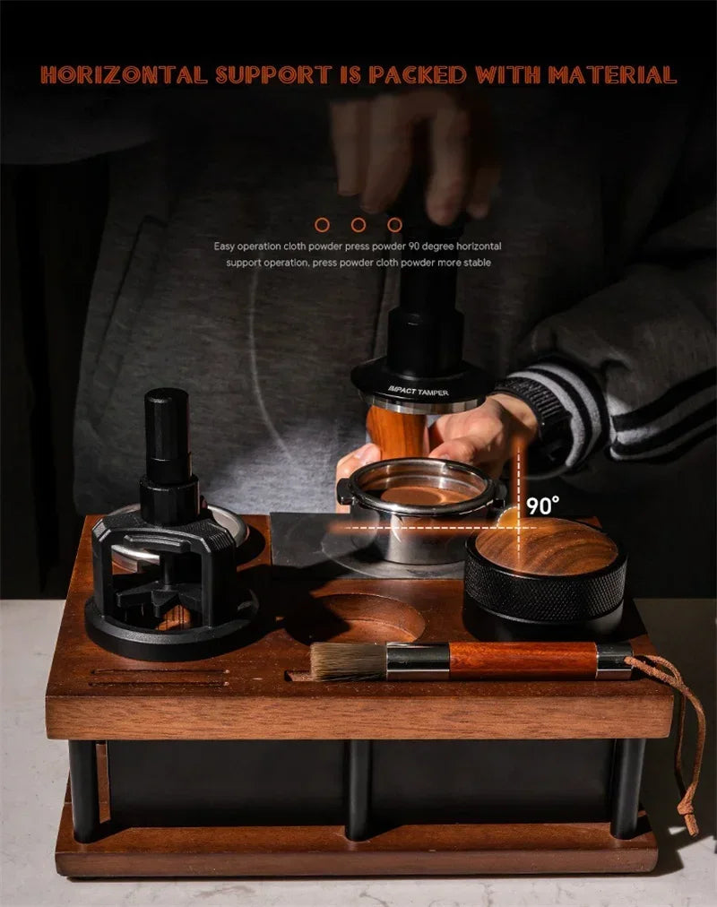 Wooden Coffee Tamper Station Stand with Knock Box Coffee Organizer Box