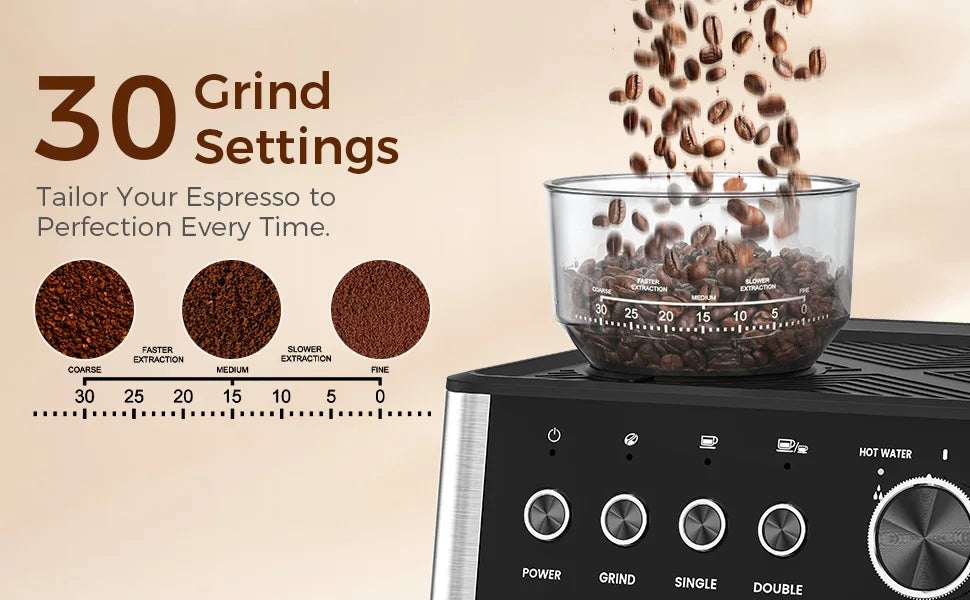 Bar Espresso Coffee Machine with Built-in Anti-Clogging Grinder Expresso Coffee