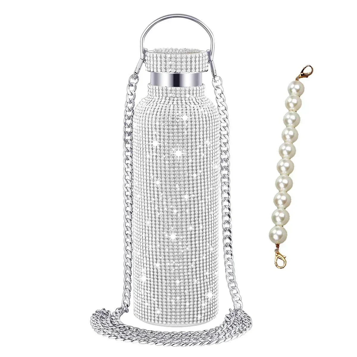 Luxury Rhinestone Thermos Bottle 2pcs Chain Portable Water Bottle Double Wall