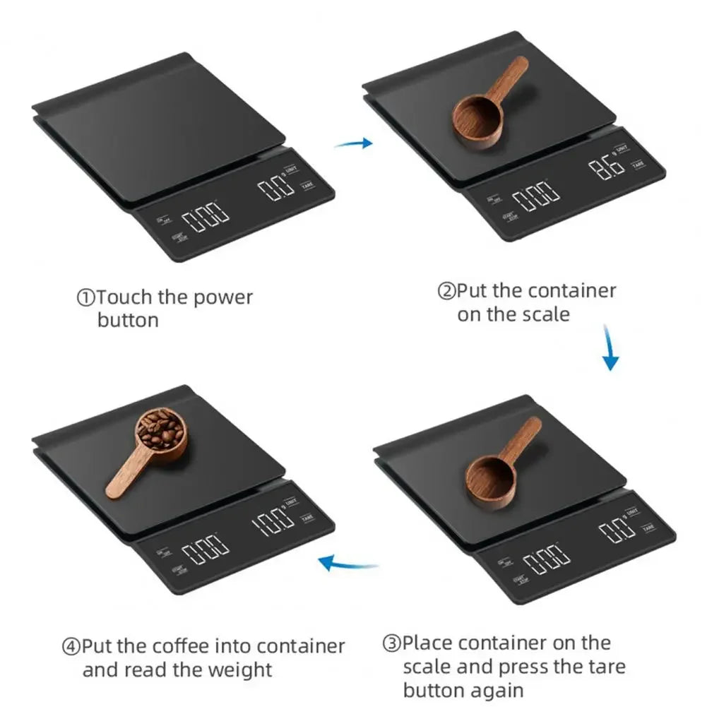 Mini Coffee Scale with Timer 3 Units High Precision LCD Display Electronic Pour