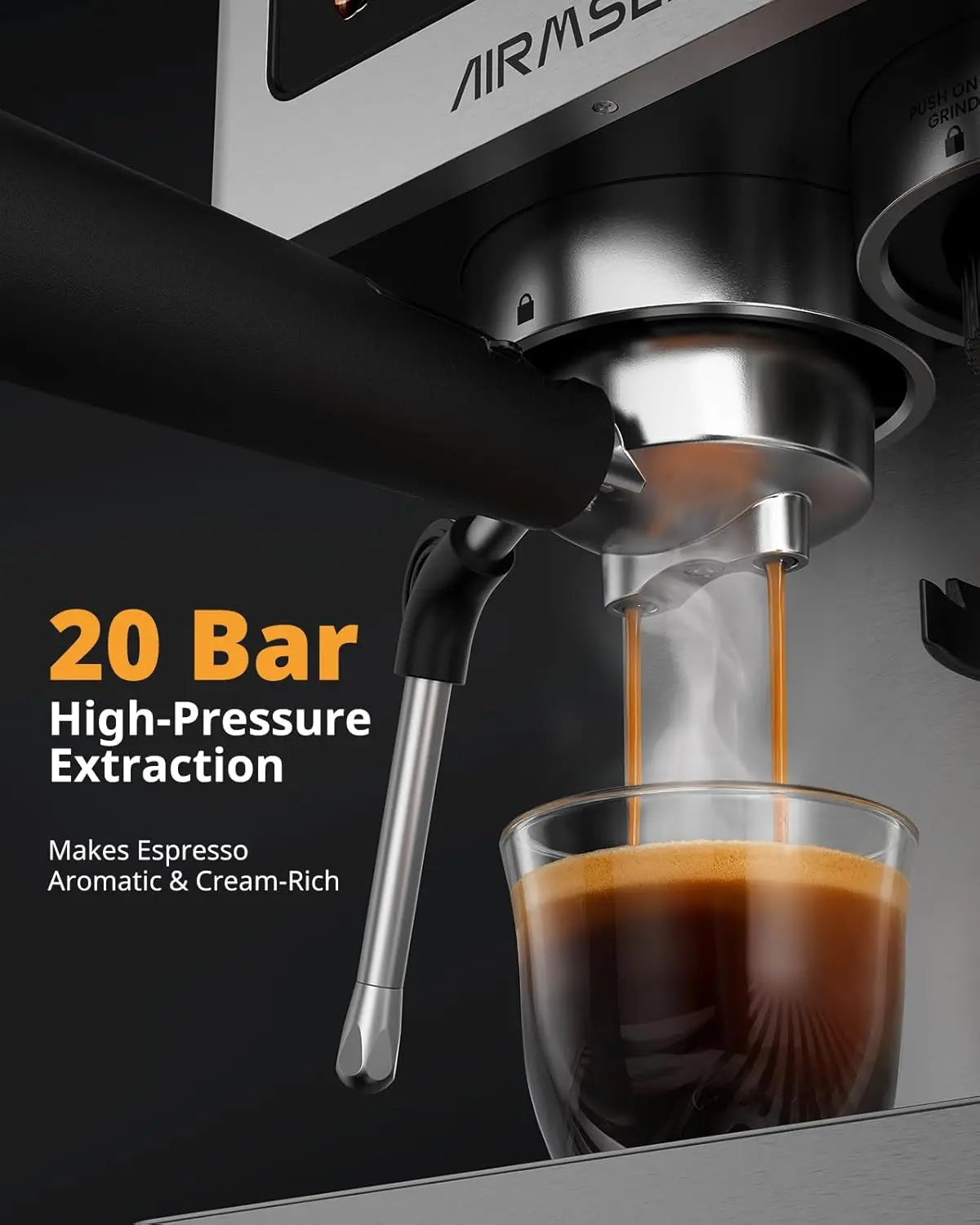 Bar Espresso Machine with Burr Grinder & Milk Frother, Stainless Steel Home Coffee
