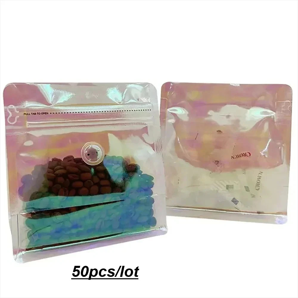 Holographic Coffee Bean Powder with ValveTea Storage Bag Mylar Packaging