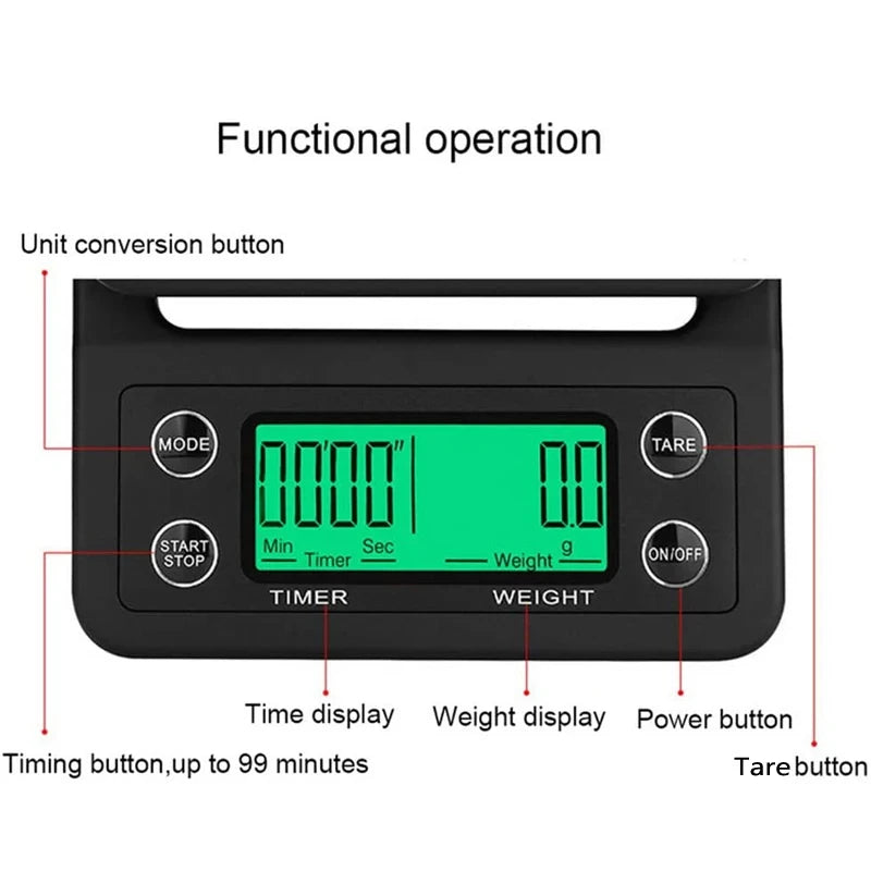 Portable Electronic Digital Kitchen Scale Coffee Brewing Timer High Precision