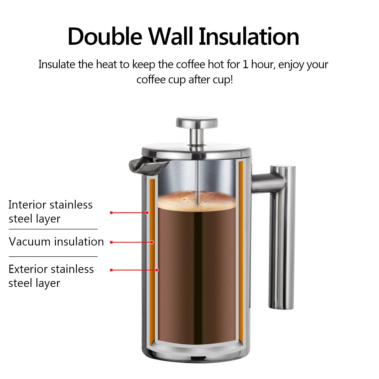 Coffee Maker Stainless Steel Double Walled Insulated Coffee Maker Pot