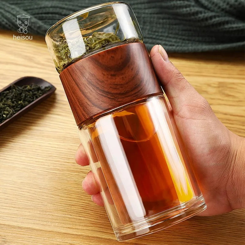High Quality Double Glass Water Bottle Detachable Case Tea Drink Bottle
