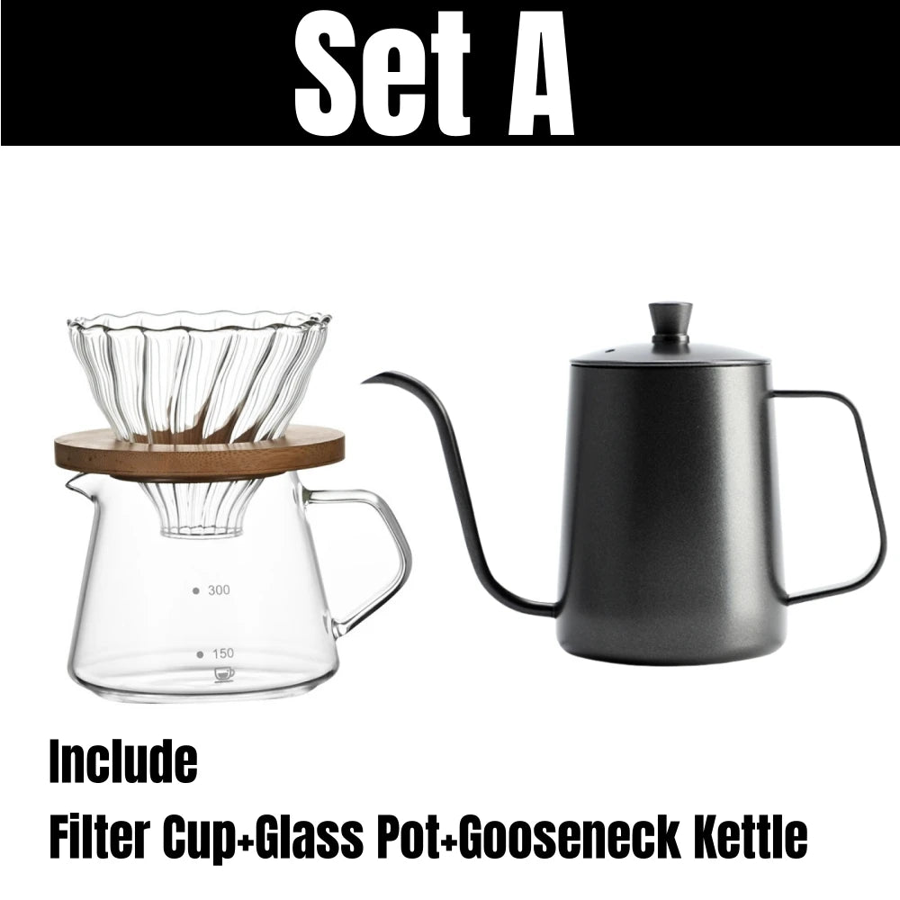 Pour Over Coffee Maker Set Glass Pot With Filter Coffee Dripper Brewer