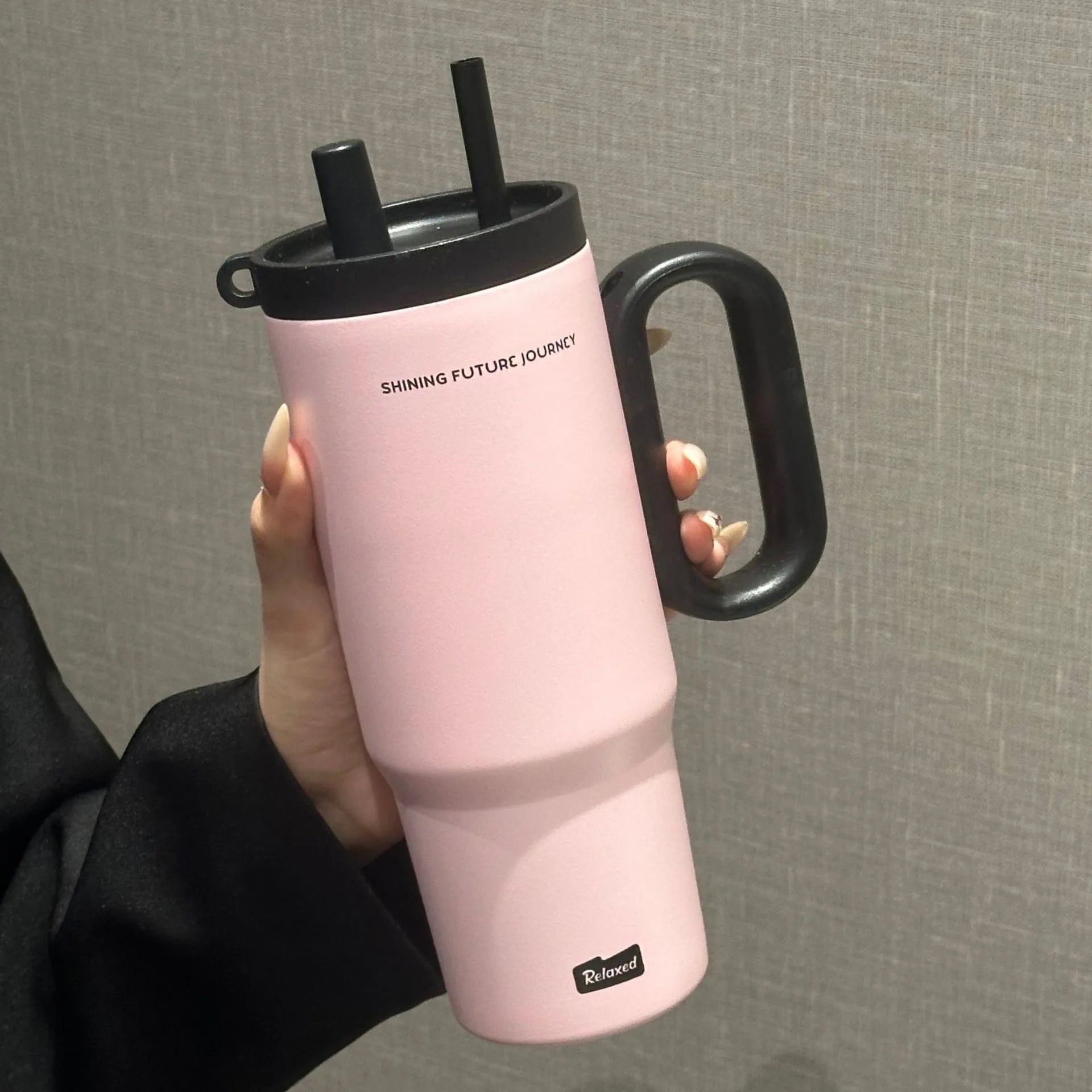 720ML Stainless Steel Thermos Cup with Straw Handle Ice Coffee Drink Vacuum