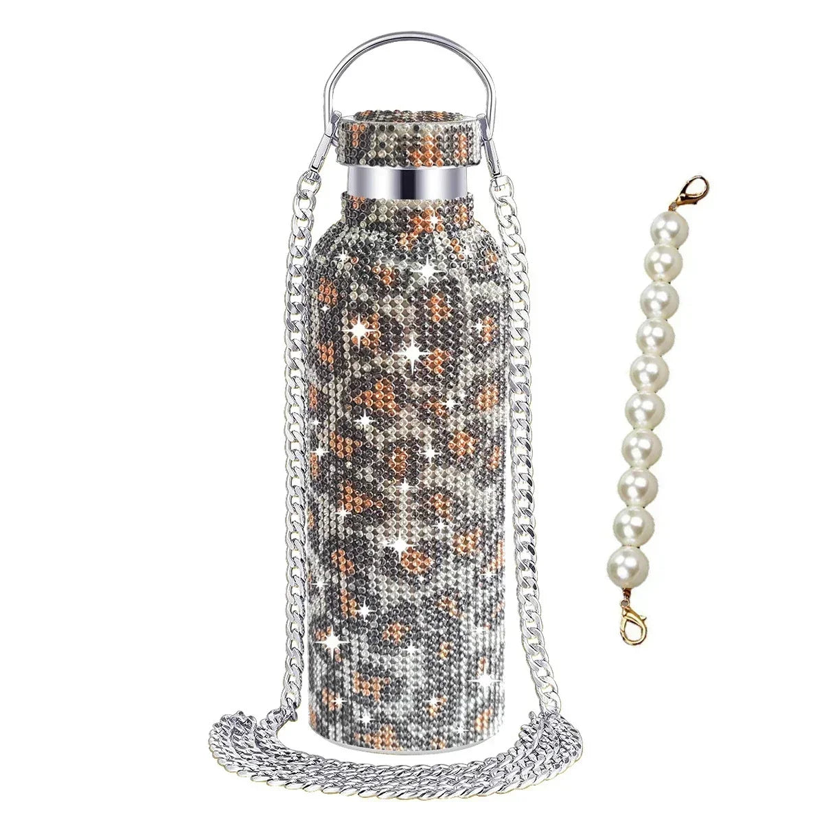Luxury Rhinestone Thermos Bottle 2pcs Chain Portable Water Bottle Double Wall