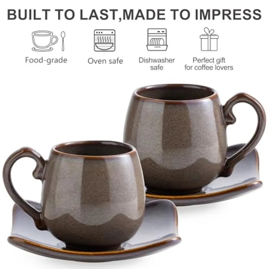 3oz Coffee Espresso Cups with Saucers Set of 6 Ceramic Small Coffee Cups