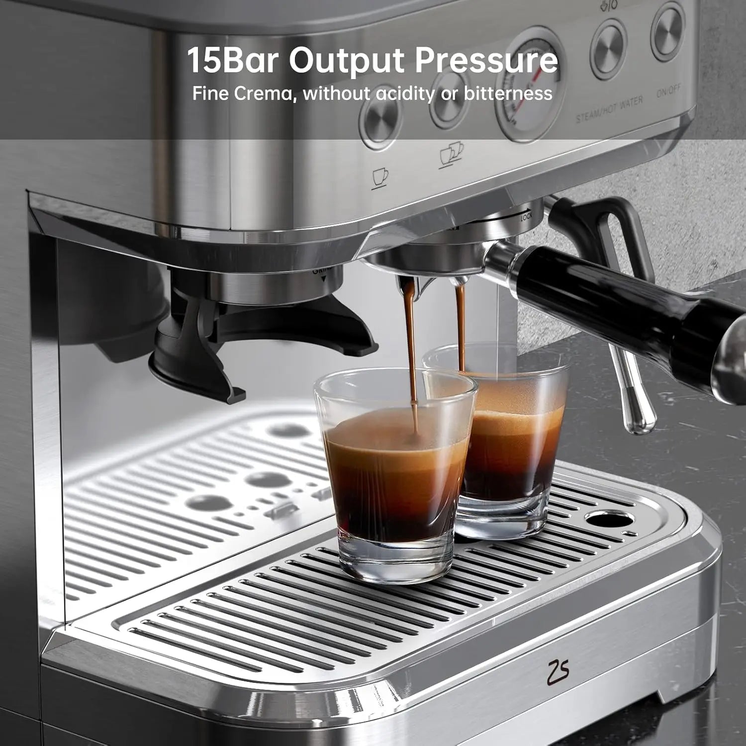 Espresso Machine Stainless Steel Coffee Machine with Milk Frother & Grinder