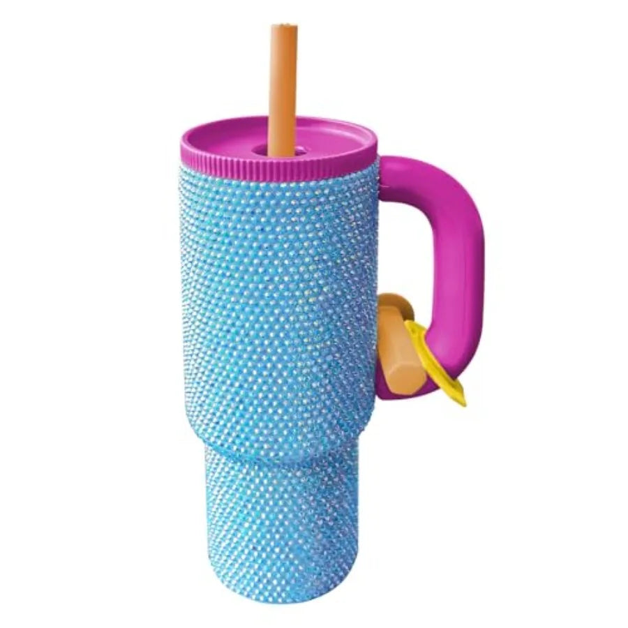 40oz Tumbler with Handle-Glitter Rhinestones Tumbler Bling Cups