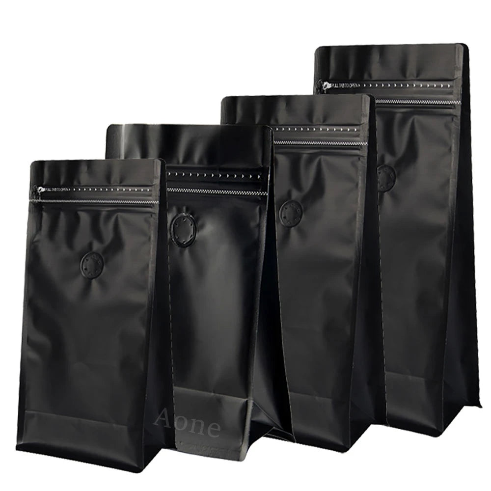 50pcs Matt Black Coffee Bean Powder Tea Packaging Bag with T-Zipper Bag