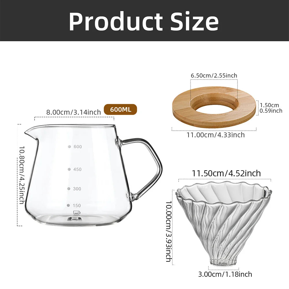 Pour Over Coffee Maker Set Glass Pot With Filter Coffee Dripper Brewer