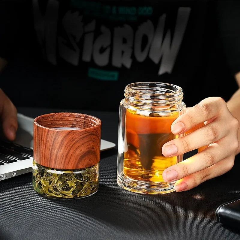 High Quality Double Glass Water Bottle Detachable Case Tea Drink Bottle
