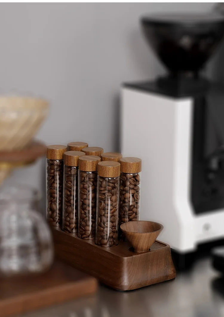 Magnetic Coffee Bean Dispensing Bottle with Glass Test Tube Display Stand