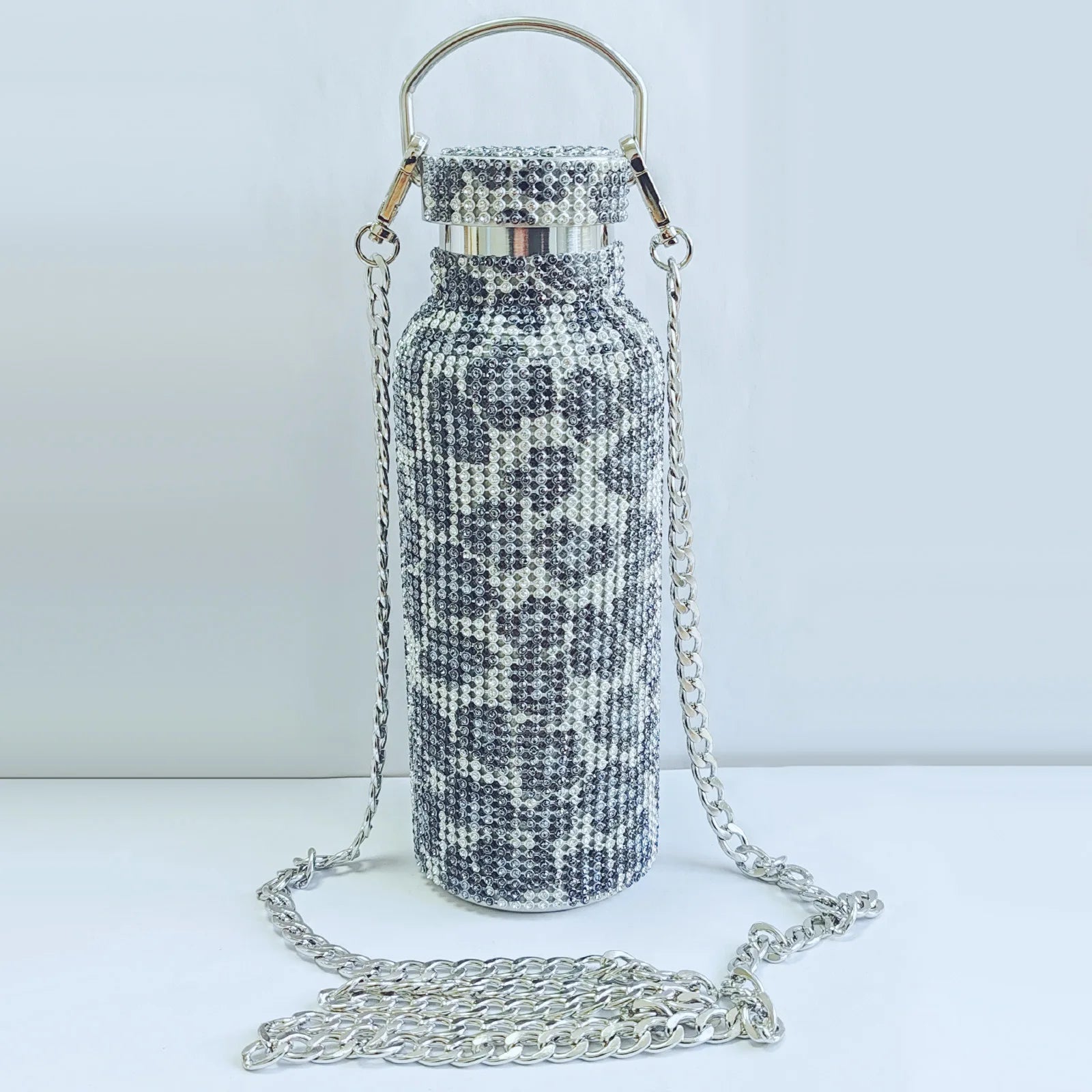 Luxury Rhinestone Thermos Bottle 2pcs Chain Portable Water Bottle Double Wall
