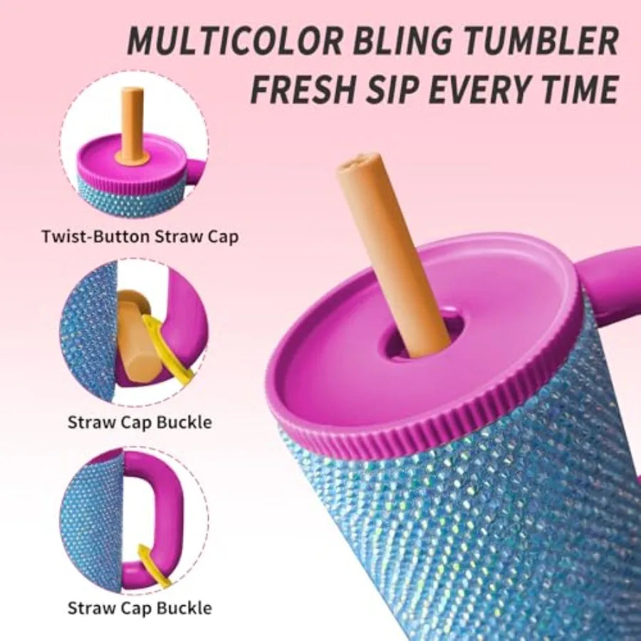 40oz Tumbler with Handle-Glitter Rhinestones Tumbler Bling Cups