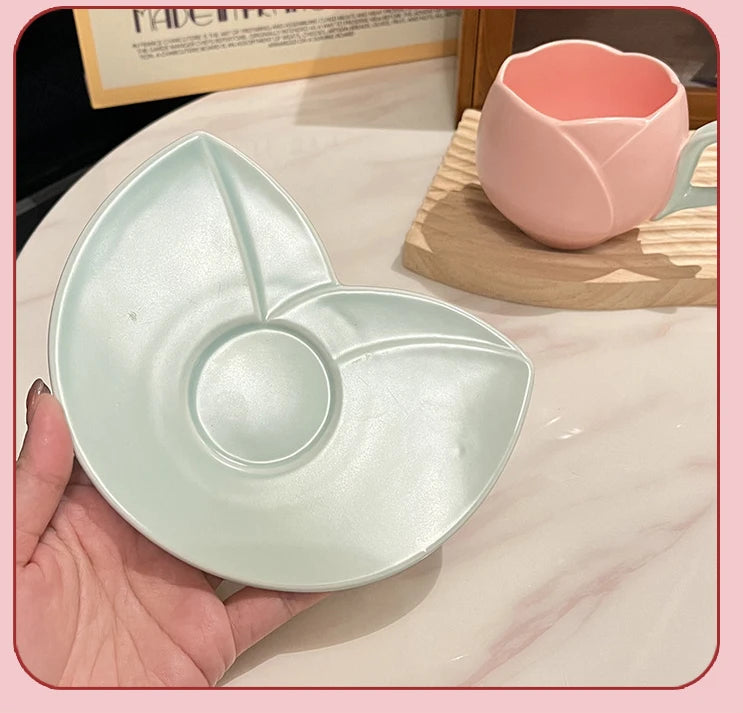 Tulip Cups and Saucers, Flower-shaped Ceramic Coffee Cups Lovely Drink Cups