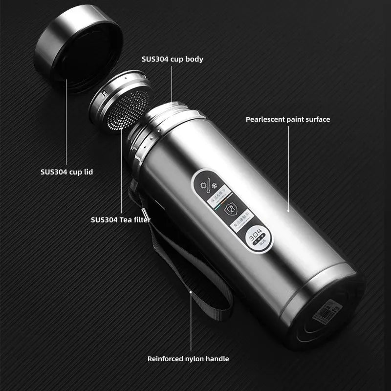 SoftAura Stainless Steel Thermos Bottle LED Temperature Display Portable Cup