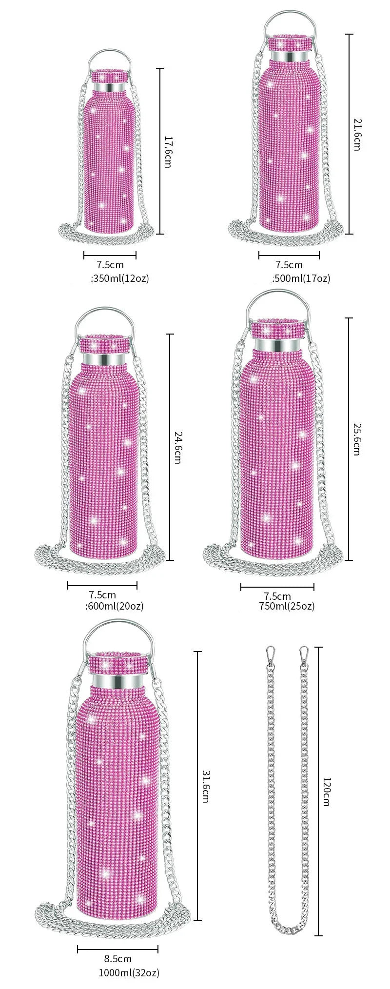 Luxury Rhinestone Thermos Bottle 2pcs Chain Portable Water Bottle Double Wall