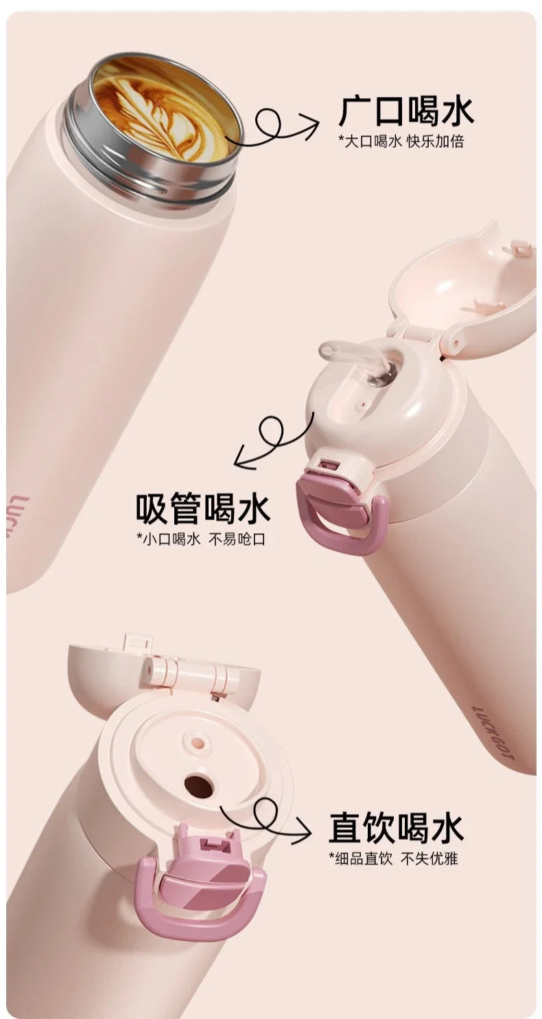 Stainless Steel Insulated Bottle Student Portable Double Drink Bouncing Cup