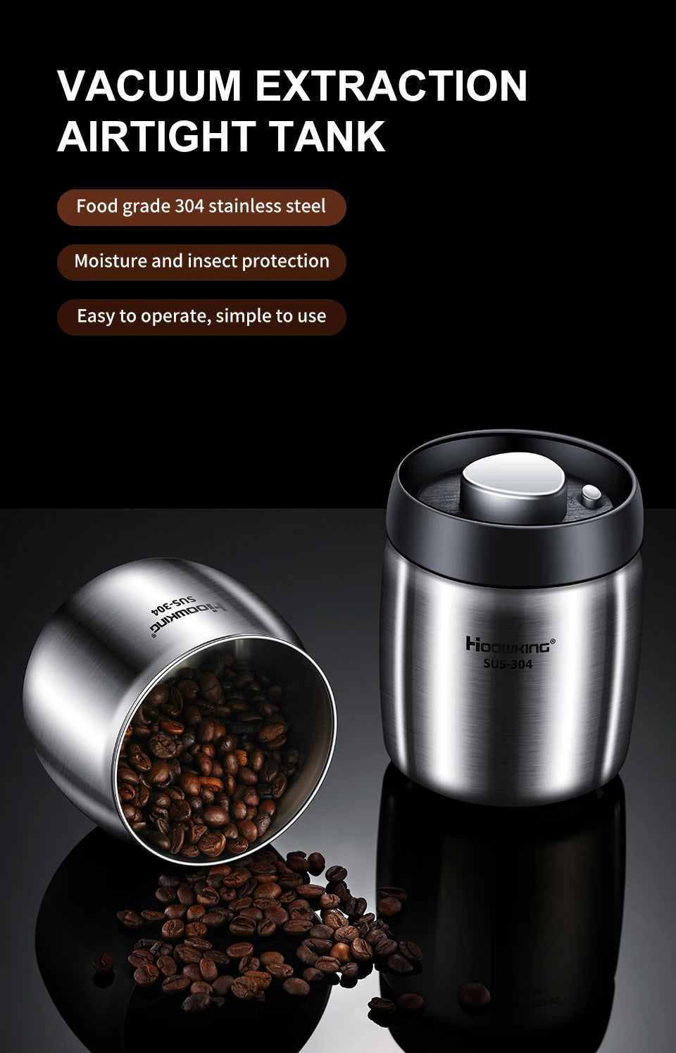 Vacuum sealed tank Coffee bean storage tank Household stainless steel storage
