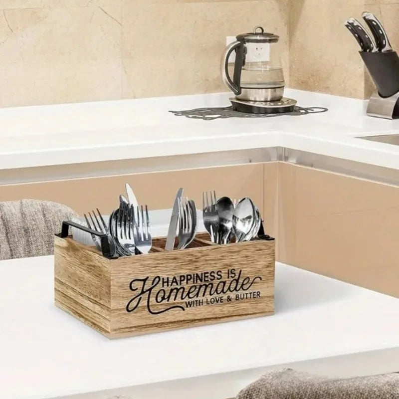1PC Wooden Dividing Knife Fork Spoon Storage Box Household Kitchen Box