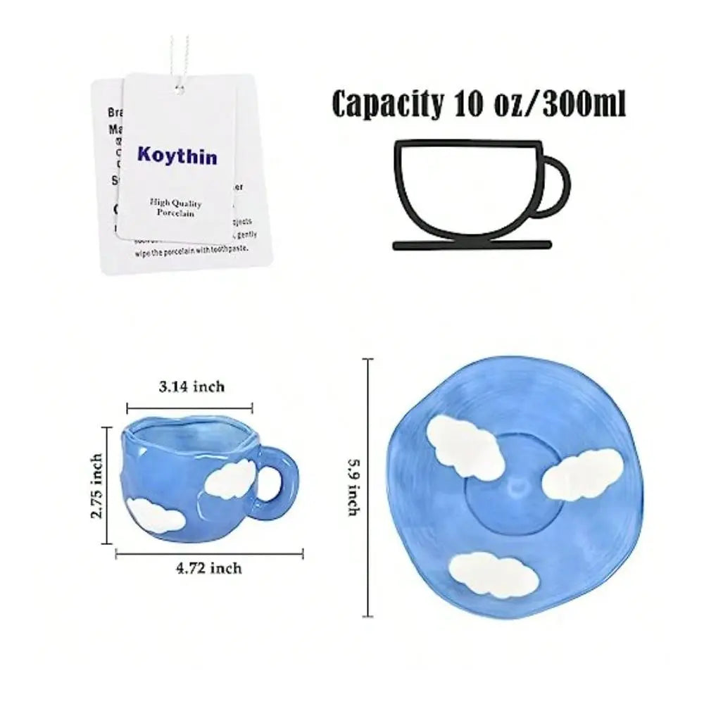 Ceramic Coffee Mug With Saucer Set Cute Creative Cup Unique Irregular Design