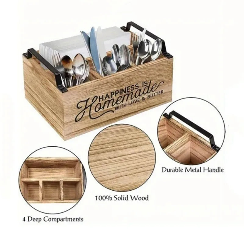 1PC Wooden Dividing Knife Fork Spoon Storage Box Household Kitchen Box