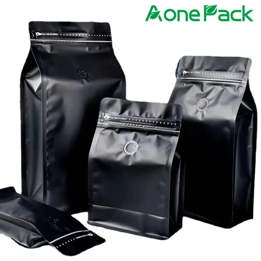 50pcs Matt Black Coffee Bean Powder Tea Packaging Bag with T-Zipper Bag