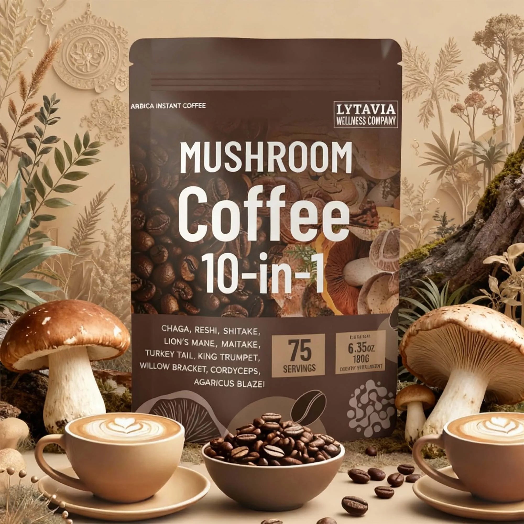 Mushroom Coffee With 10 Adaptogenic Mushrooms And MCT Oil Instant Coffee