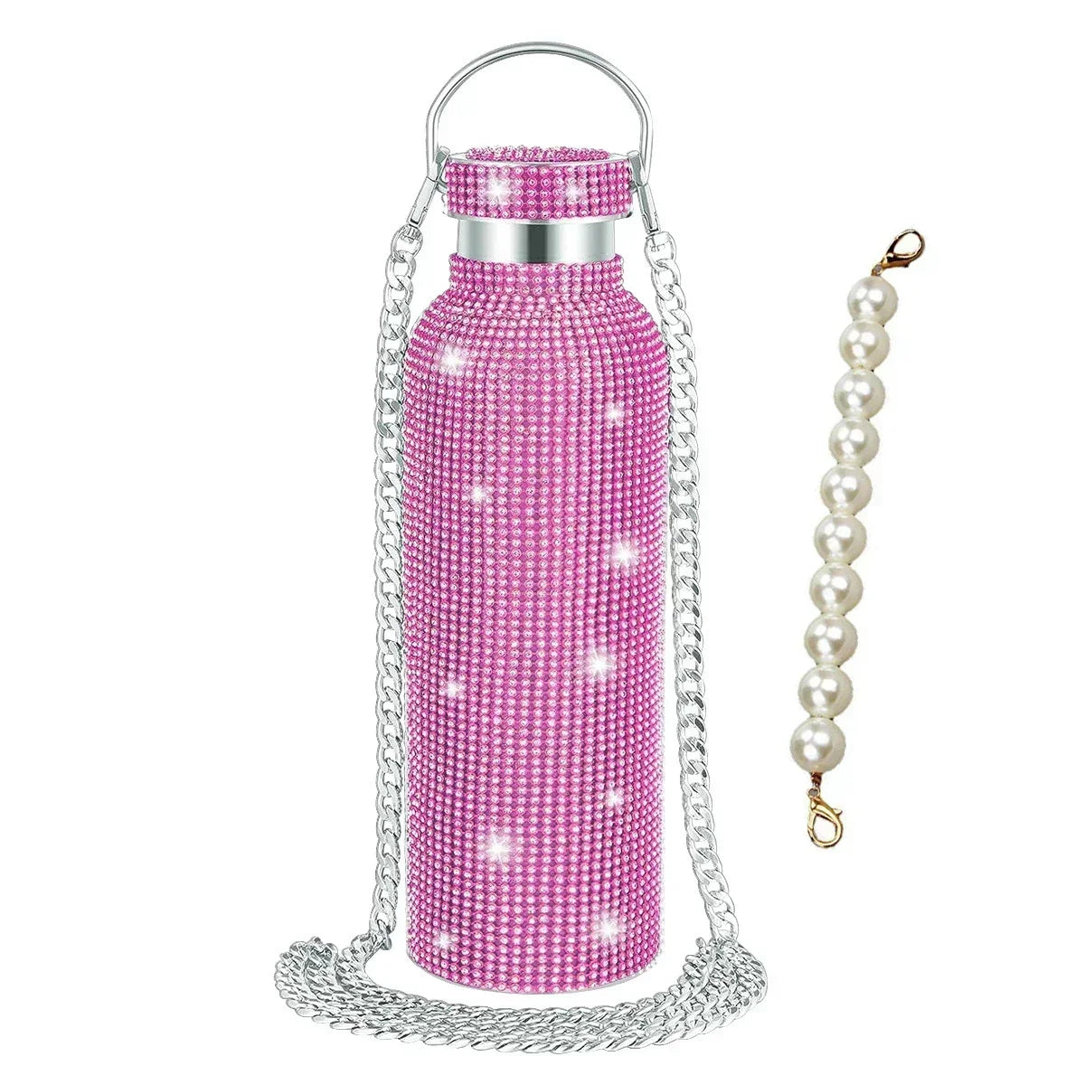 Luxury Rhinestone Thermos Bottle 2pcs Chain Portable Water Bottle Double Wall