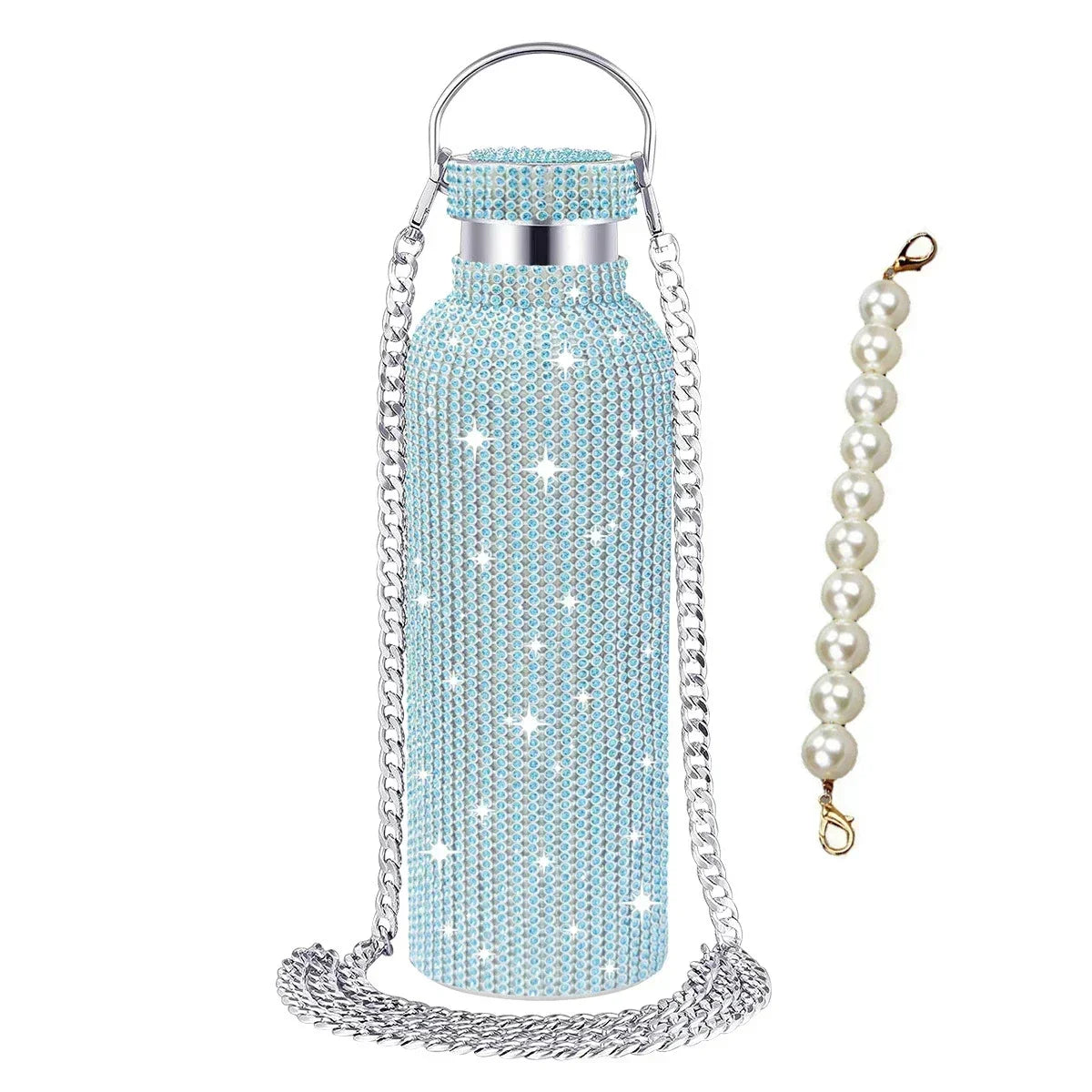Luxury Rhinestone Thermos Bottle 2pcs Chain Portable Water Bottle Double Wall