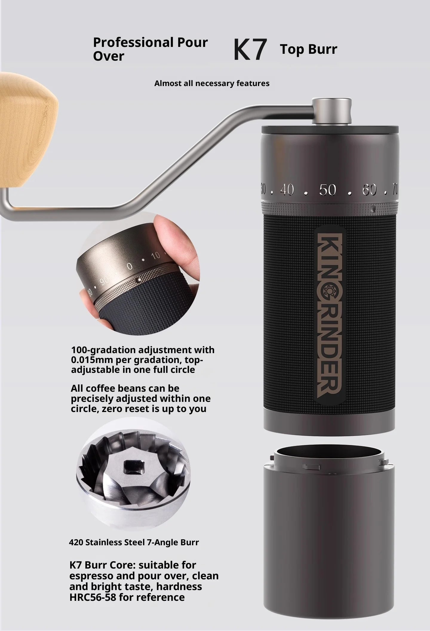 Original KinGrinder Coffee Bean Hand Grinders Pour Over Coffee Hand Mill