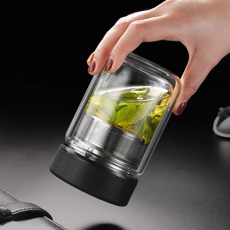 Portable 310ml Glass Water Bottle with Tea Infuser Double Wall Thermal Tea