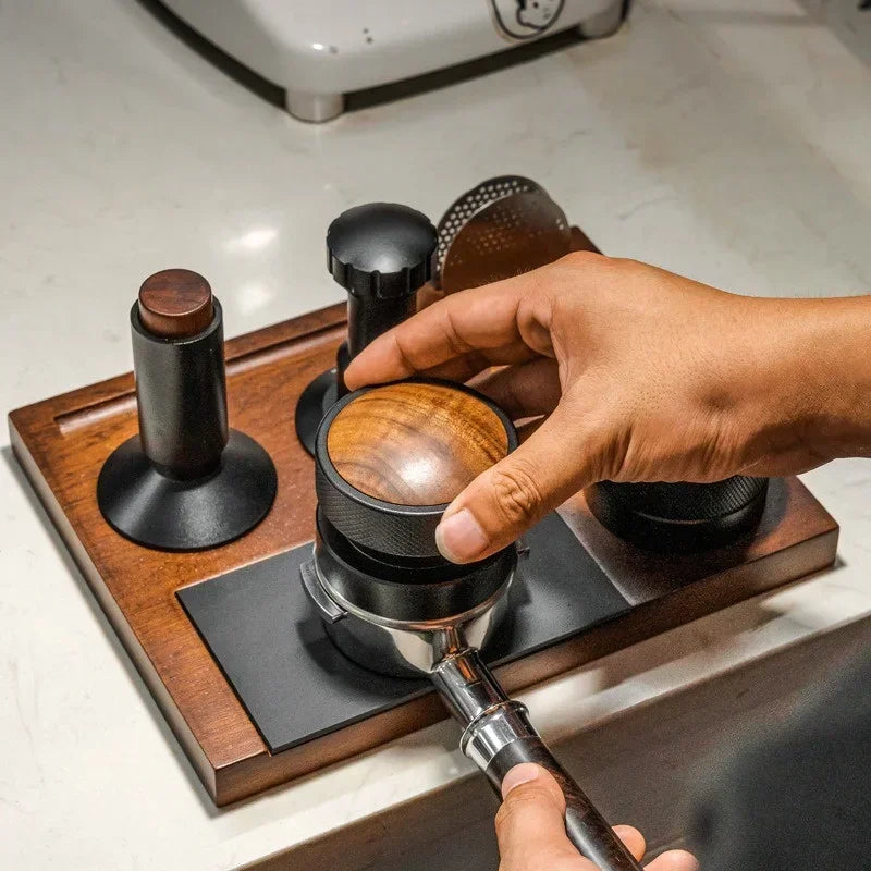 Wooden Coffee Tamper Station Stand with Knock Box Coffee Organizer Box
